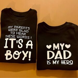 Size 18 months.  Black Kids Shirt Set - 'It's a Boy!' & 'My Dad is My Hero'